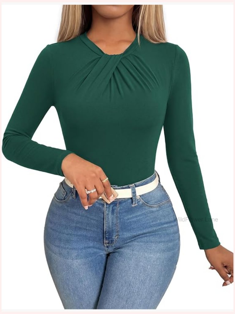 Long Sleeve Knit Twist Knot Blouse Business Casual Work Top